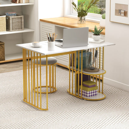 3 Piece Dining Table Set with 2 Stools and Rectangular Dining Table-White