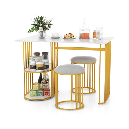 3 Piece Dining Table Set with 2 Stools and Rectangular Dining Table-White