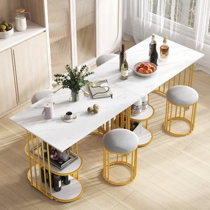 3 Piece Dining Table Set with 2 Stools and Rectangular Dining Table-White