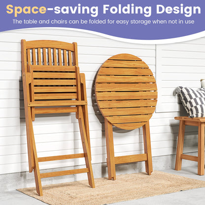 3 Piece Folding Bistro Set with Cushions for Patio-Grey
