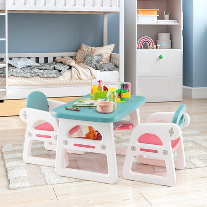 3-Piece Kids Table and Chairs Set with Storage Rack-Blue