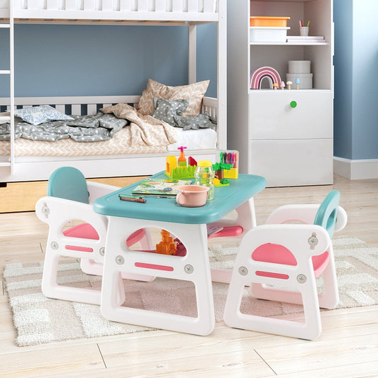 3-Piece Kids Table and Chairs Set with Storage Rack-Blue