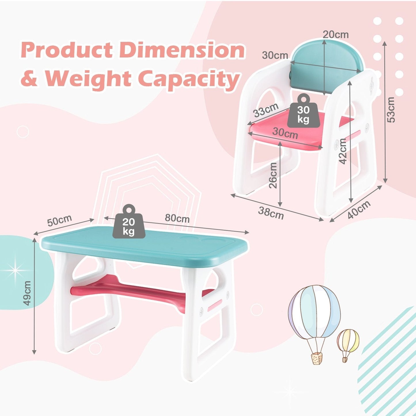 3-Piece Kids Table and Chairs Set with Storage Rack-Blue