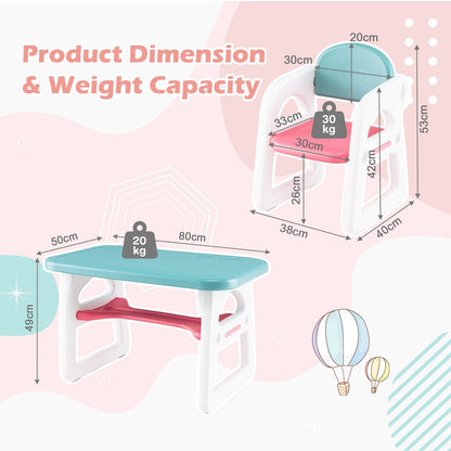 3-Piece Kids Table and Chairs Set with Storage Rack-Blue