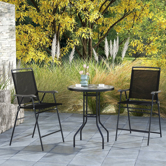 3-Piece Outdoor Bar Stool Set with DPC Tabletop and Umbrella Hole and Footrest-Black