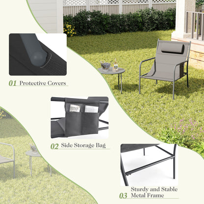 3 Piece Outdoor Bistro Set with Chair and Coffee Table Set-Grey