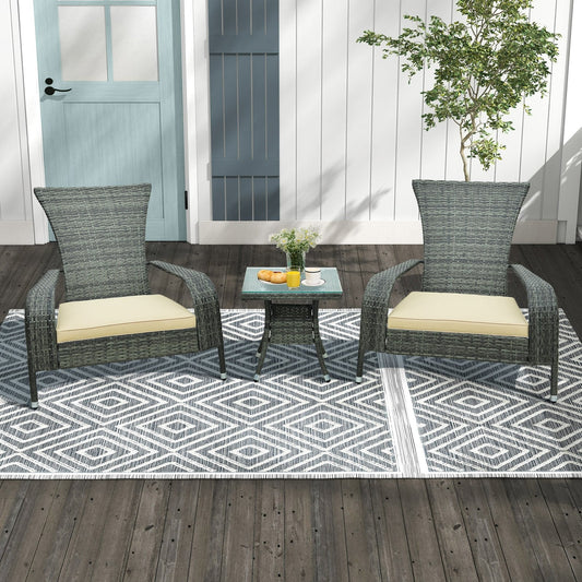 3-Piece Oversized Wicker Adirondack Set with Comfy Seat Cushions-Beige