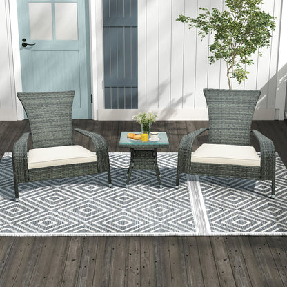 3-Piece Oversized Wicker Adirondack Set with Comfy Seat Cushions-White