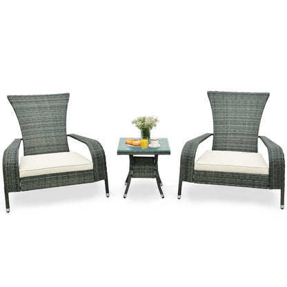 3-Piece Oversized Wicker Adirondack Set with Comfy Seat Cushions-White