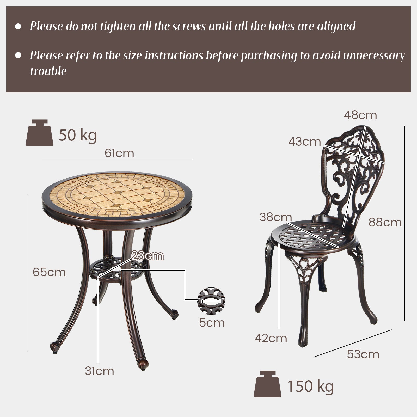 3 Pieces Patio Bistro Set for Porch Garden Poolside Backyard-Copper