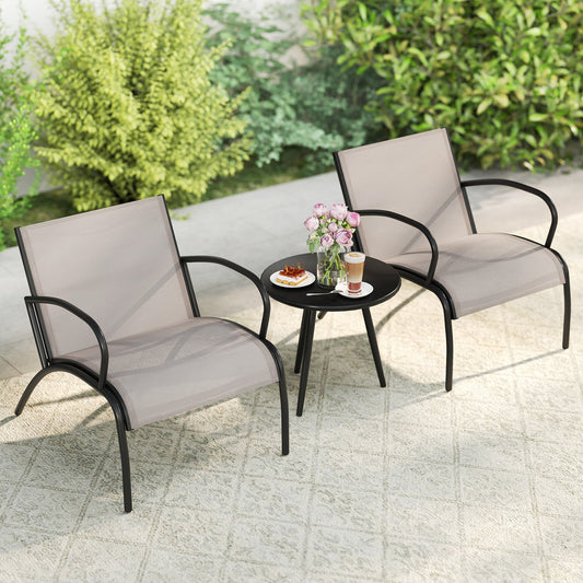 3 Piece Patio Chair Set Metal Aluminum Wide Armchair and Table Set-Light Grey