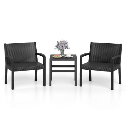 3 Piece Patio Furniture Set with 2 Modern Rattan Armchair and Squire Side Table-Black