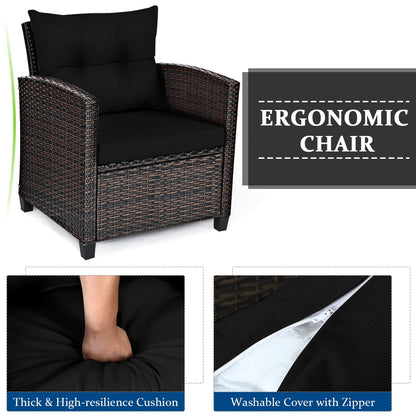 3 Piece Patio Rattan Furniture Set for Porch Balcony Garden Yard-Black