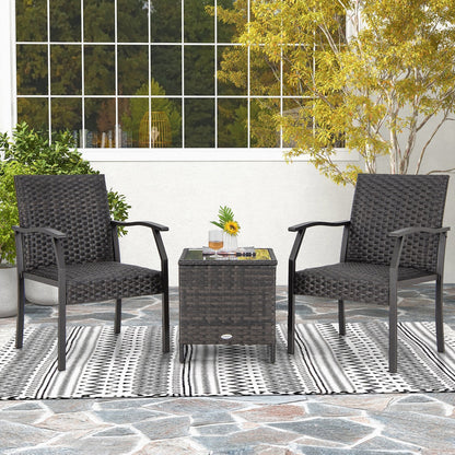 3 Piece Patio Wicker Chair Set with Cushioned Seat