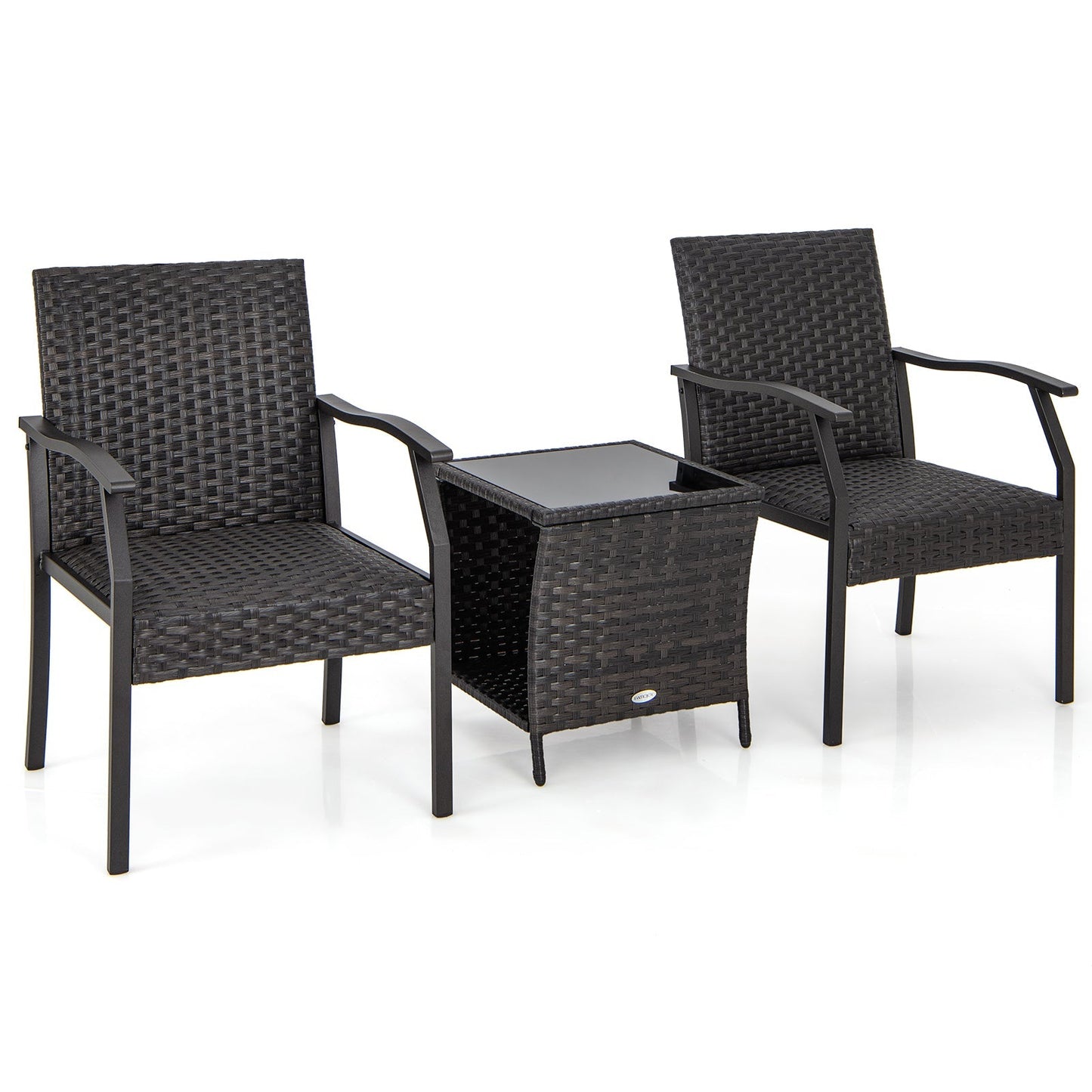 3 Piece Patio Wicker Chair Set with Cushioned Seat