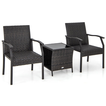 3 Piece Patio Wicker Chair Set with Cushioned Seat