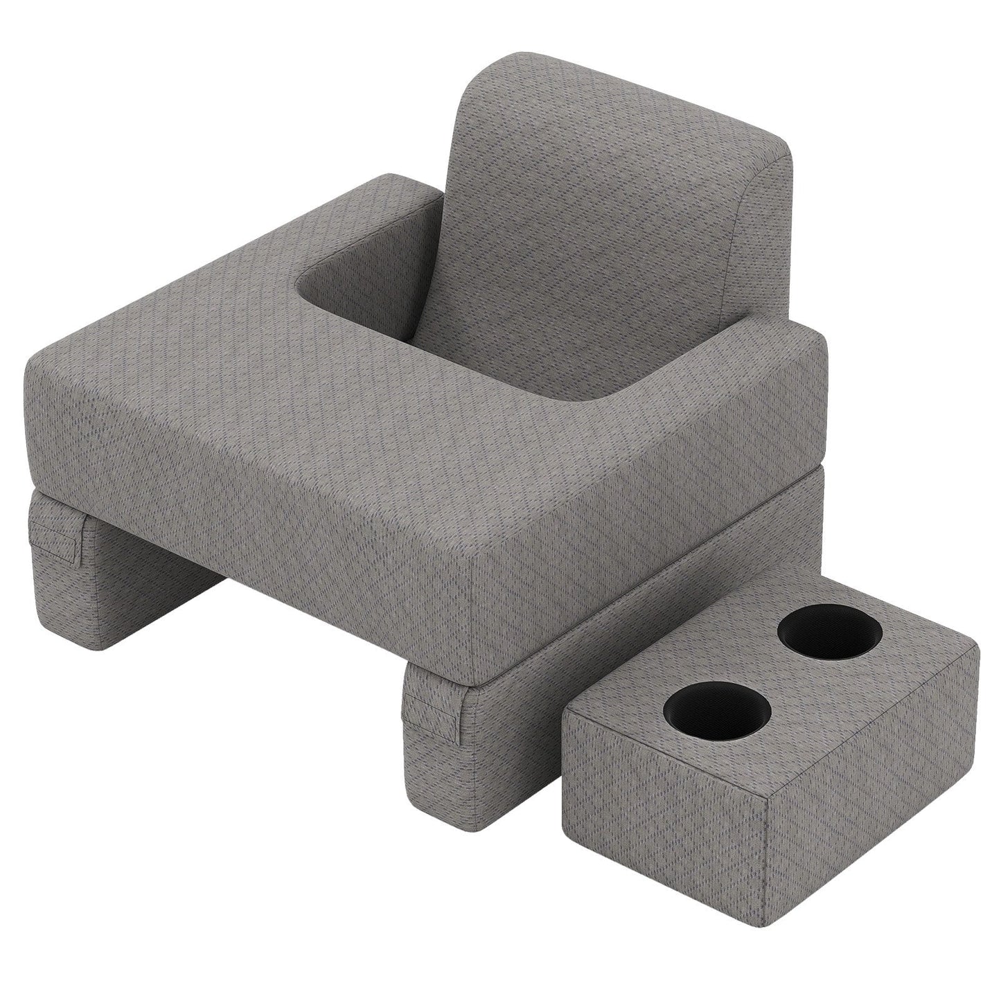 3-Piece Reading Pillow Set with Coaster Back Cushion and Storage Pocket-Grey