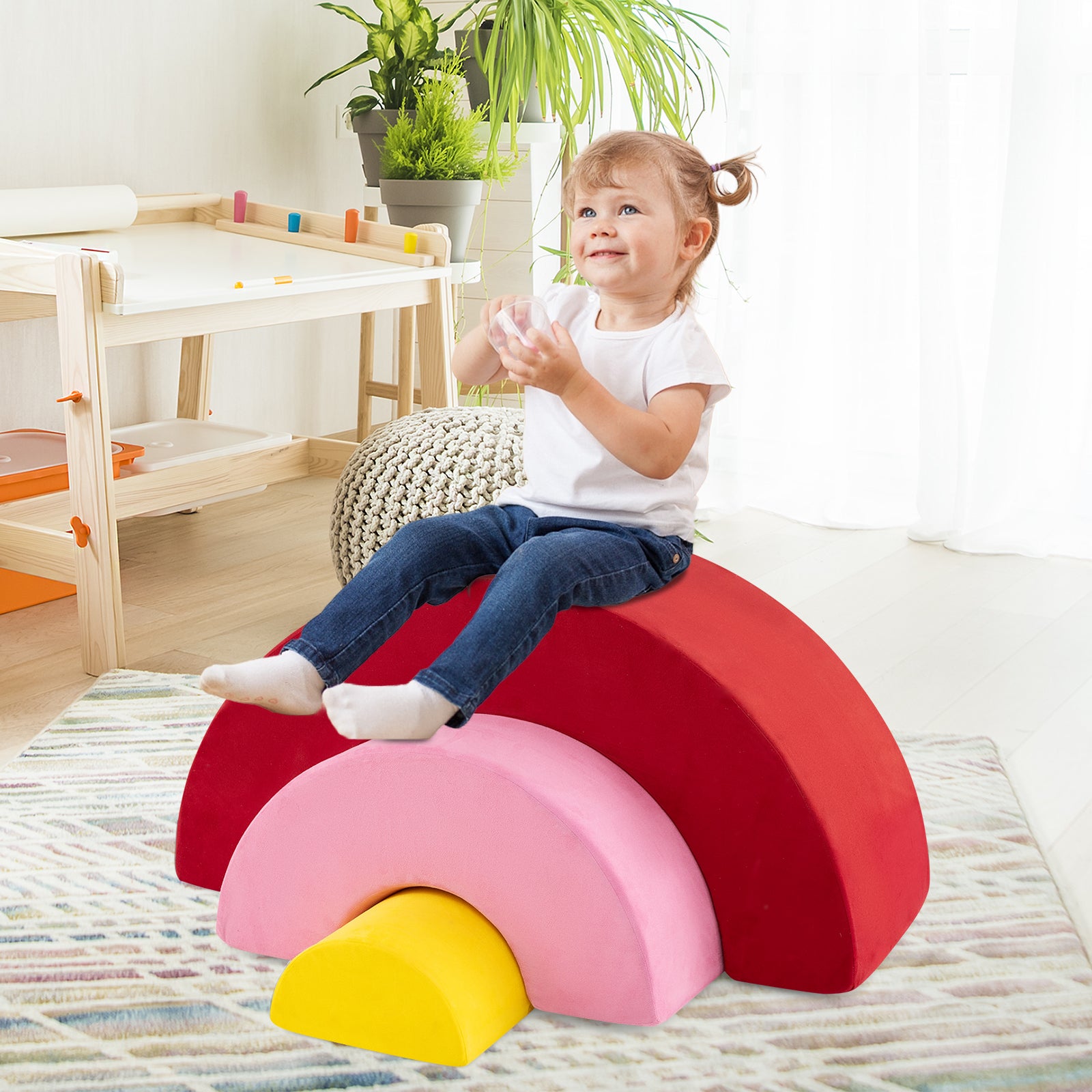 3 Piece Toddlers Climbing Toys with Elastic Filling-Red