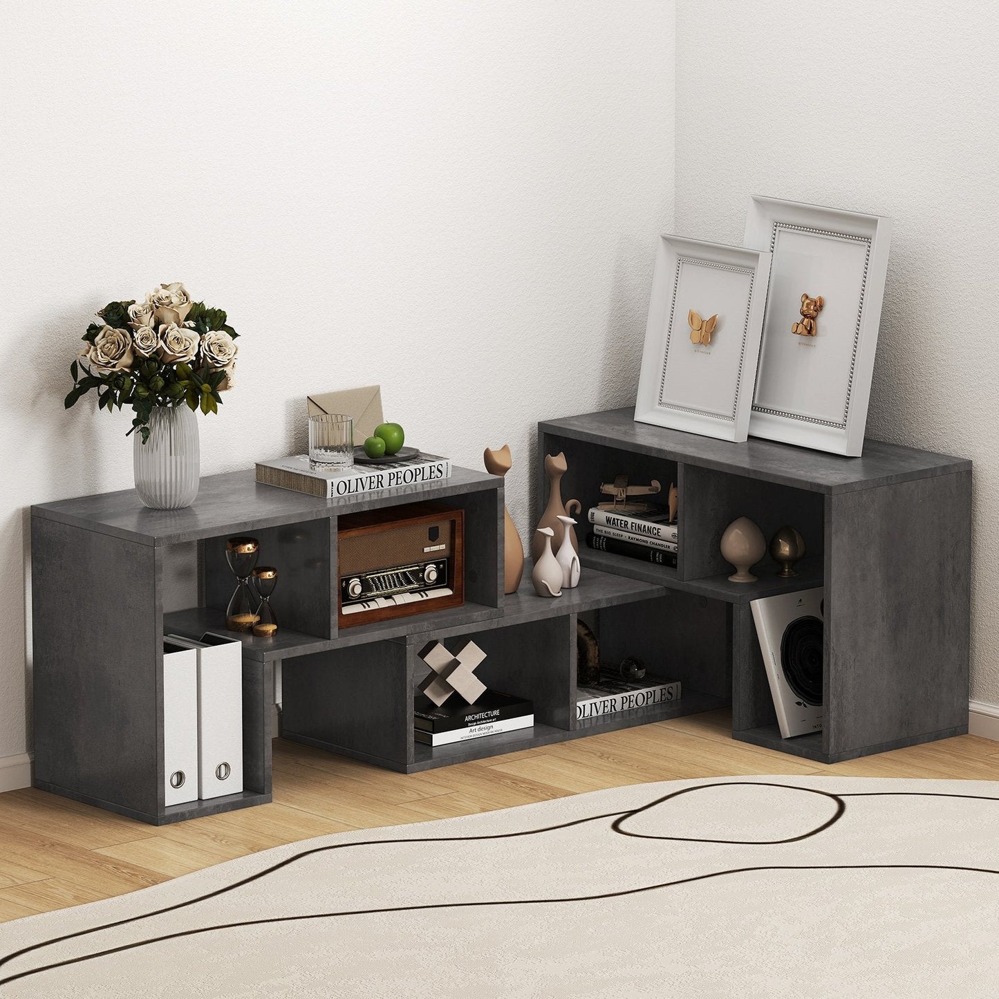 3 Pieces Convertible TV Stand for TVs up to 65 Inches-Grey