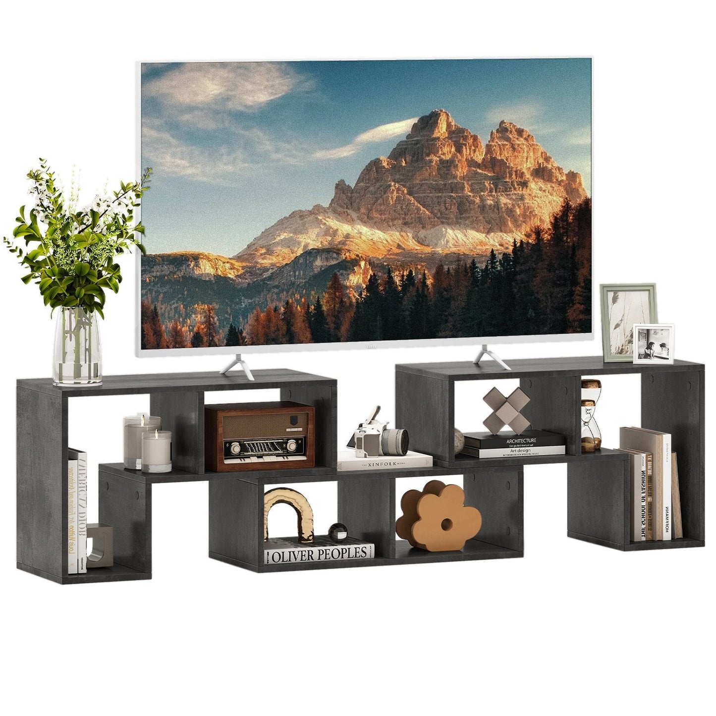 3 Pieces Convertible TV Stand for TVs up to 65 Inches-Grey