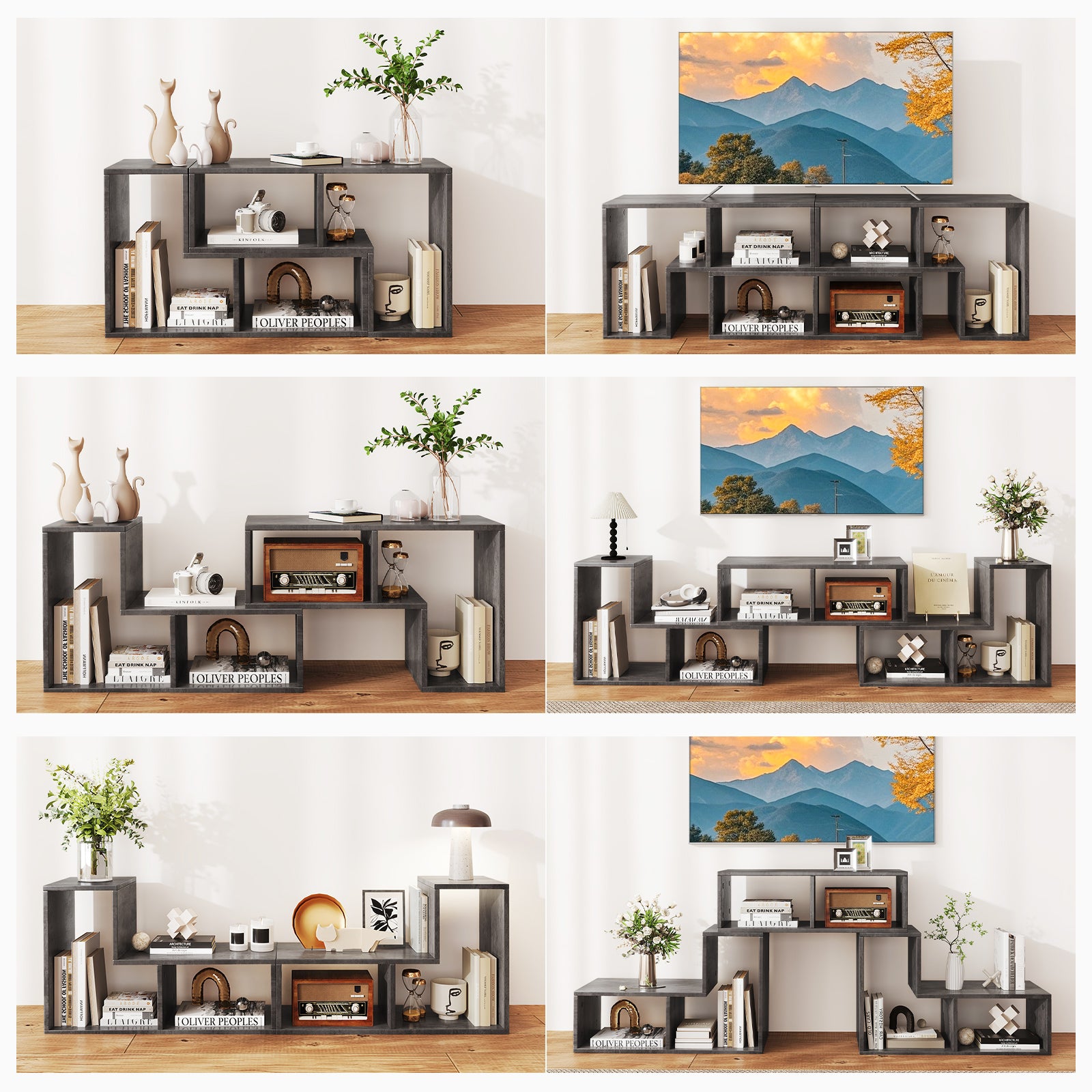 3 Pieces Convertible TV Stand for TVs up to 65 Inches-Grey