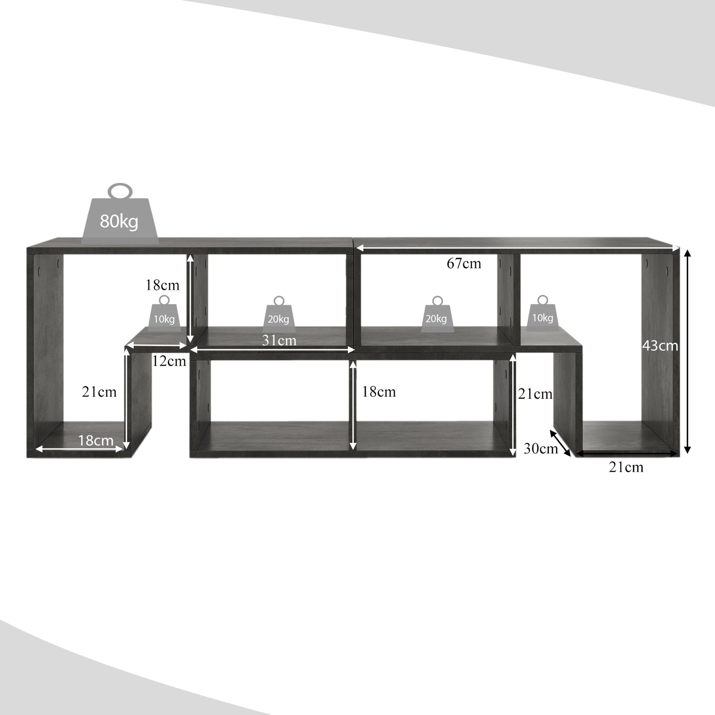 3 Pieces Convertible TV Stand for TVs up to 65 Inches-Grey