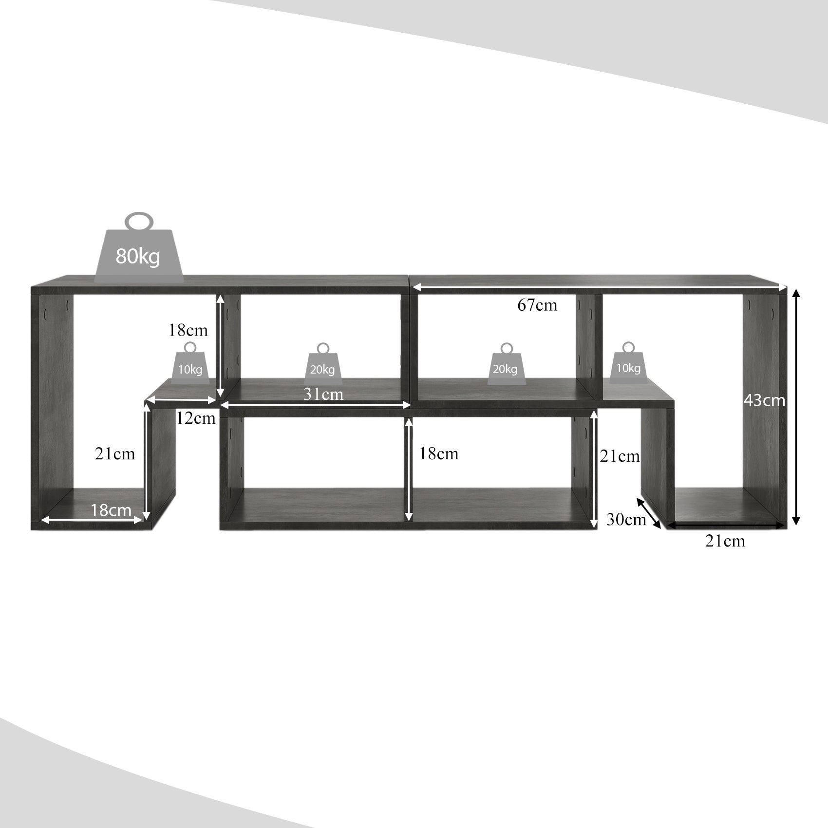 3 Pieces Convertible TV Stand for TVs up to 65 Inches-Grey