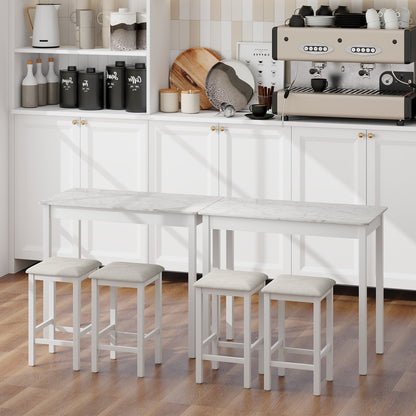 3 Pieces Pub Counter-Height Bar Table Set with Rubber Wood Legs-White