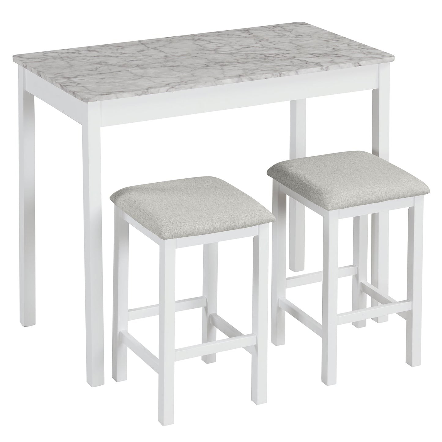 3 Pieces Pub Counter-Height Bar Table Set with Rubber Wood Legs-White