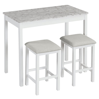 3 Pieces Pub Counter-Height Bar Table Set with Rubber Wood Legs-White