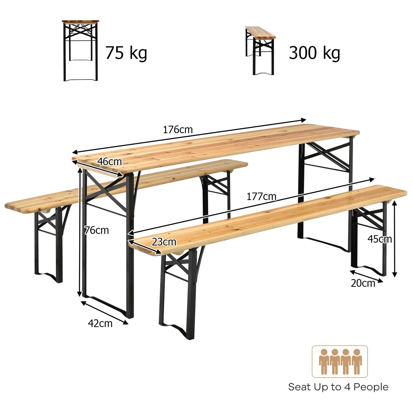 3 Pieces Folding Picnic Table and Bench Set Wooden Beer Table Set