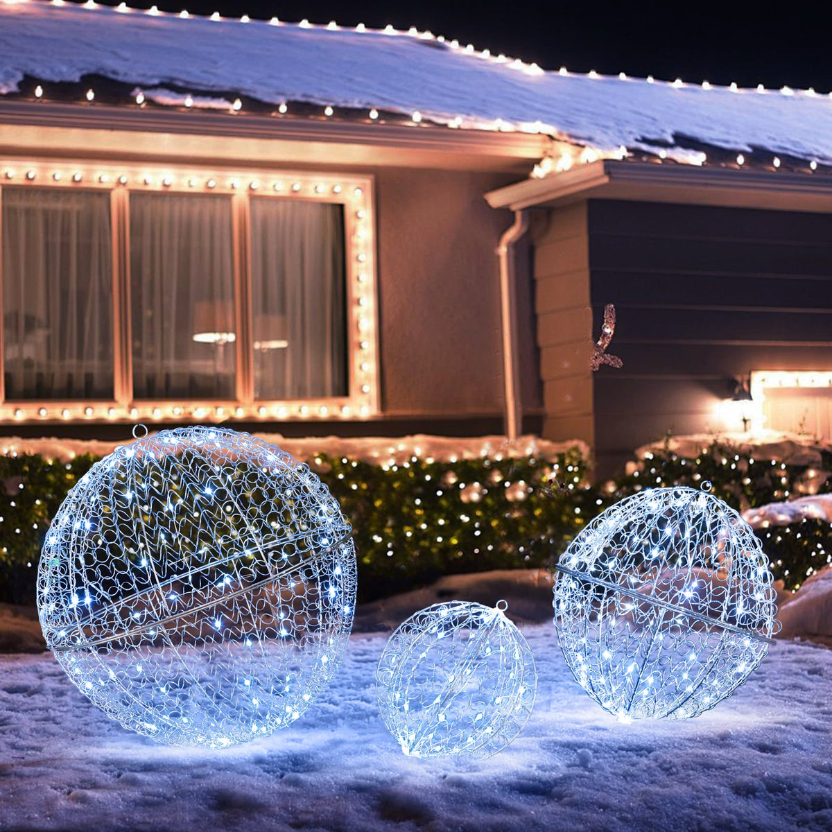 3 Pieces Lighted Christmas Balls with Light Color and 8 Dynamic Modes