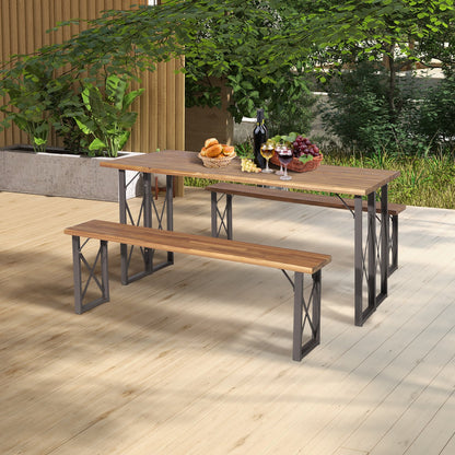 3 Pieces Outdoor Acacia Wood Dining Set with 4.5 cm Umbrella Hole