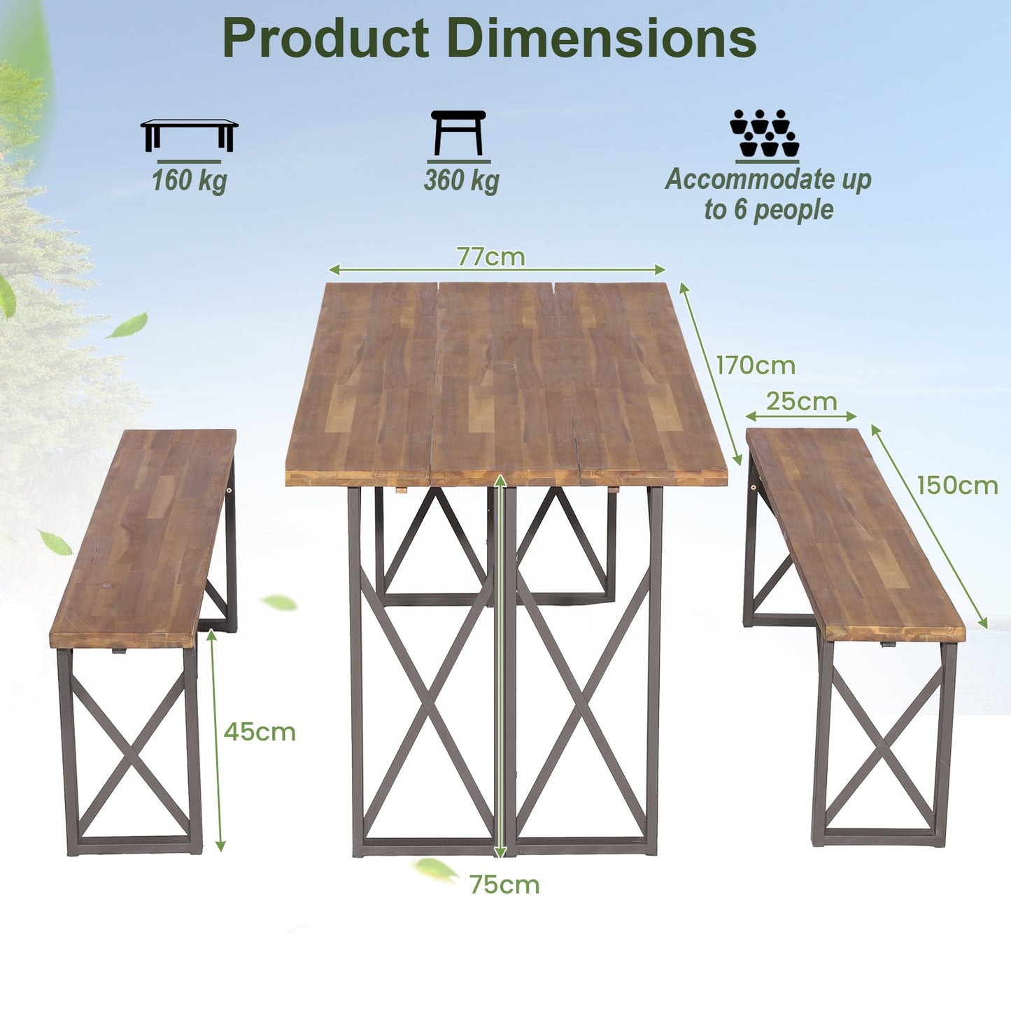 3 Pieces Outdoor Acacia Wood Dining Set with 4.5 cm Umbrella Hole