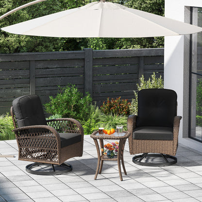 3 Pieces Outdoor Patio Furniture Set with Table and 2 Swivel Rocking Chairs-Black