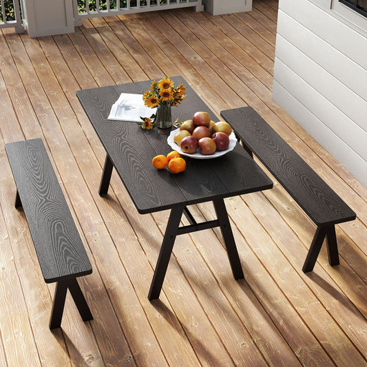 3 Pieces Outdoor Picnic Table and Benches Set for 6 People with 49MM Umbrella Hole-Dark Brown