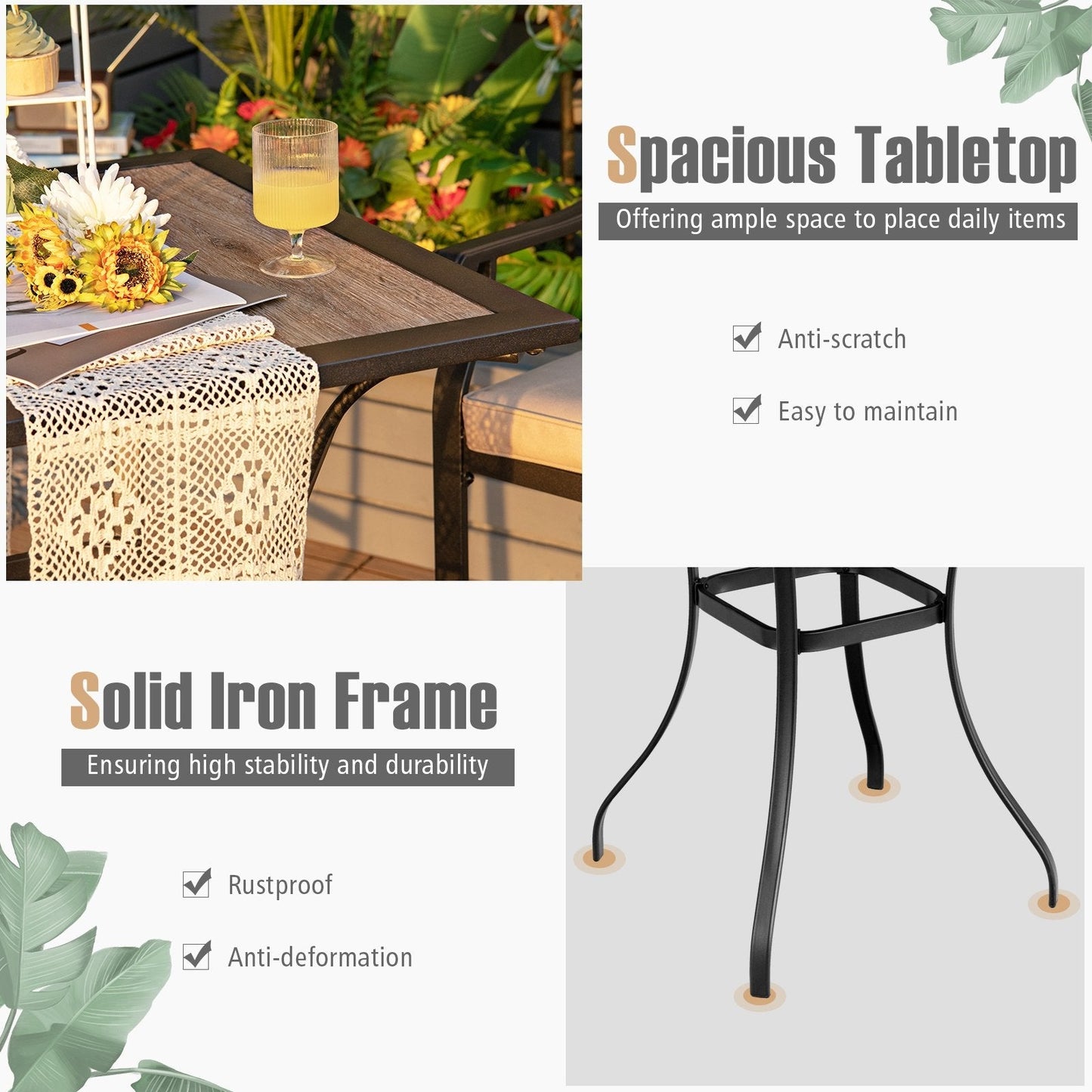 3 Pieces Patio Bar Set with High-Density Seat Cushions