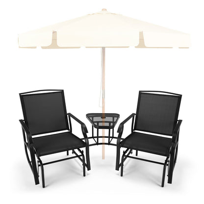 Outdoor Double Swing Glider Chair with Table and Umbrella Hole-Black