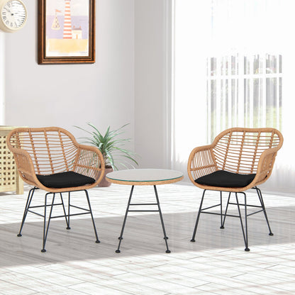 3 Pieces Patio Bistro Set with White Fabric Replacements-Black