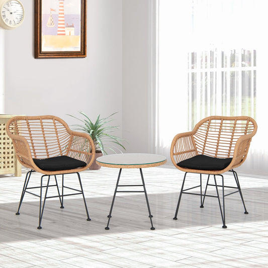 3 Pieces Patio Bistro Set with White Fabric Replacements-Black