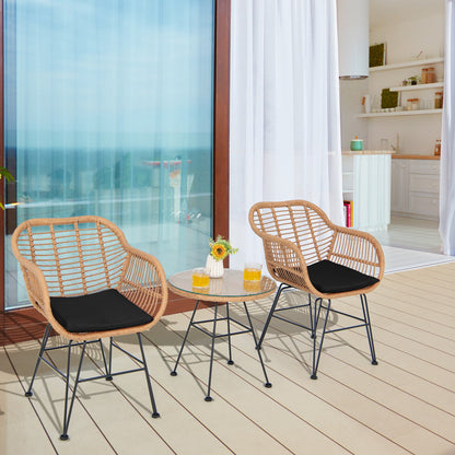 3 Pieces Patio Bistro Set with White Fabric Replacements-Black