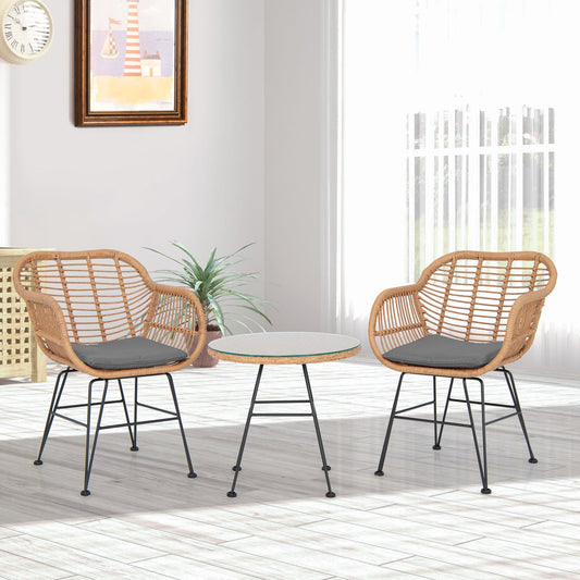 3 Pieces Patio Bistro Set with White Fabric Replacements-Grey