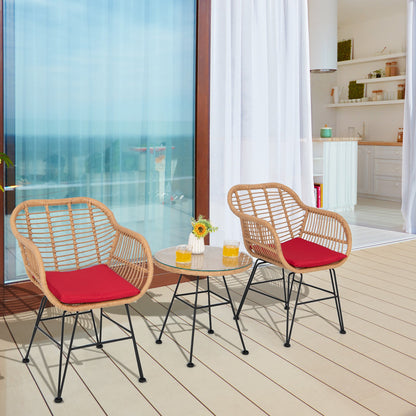 3 Pieces Patio Bistro Set with White Fabric Replacements-Red