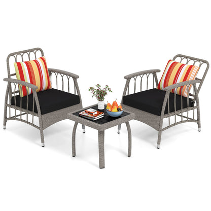 3 Pieces Patio PE Wicker Furniture Set with 5-Level Adjustable Backrest-Grey