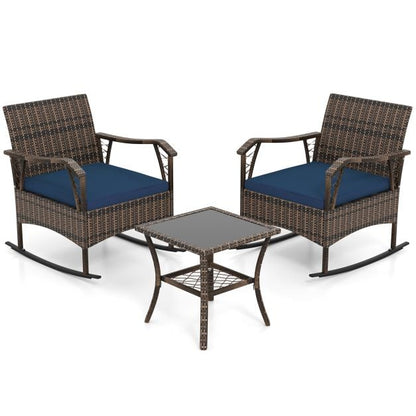 3 Pieces Rocking Bistro Set with Cushions for Porch-Navy