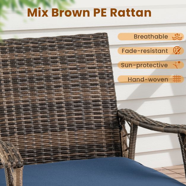 3 Pieces Rocking Bistro Set with Cushions for Porch-Navy