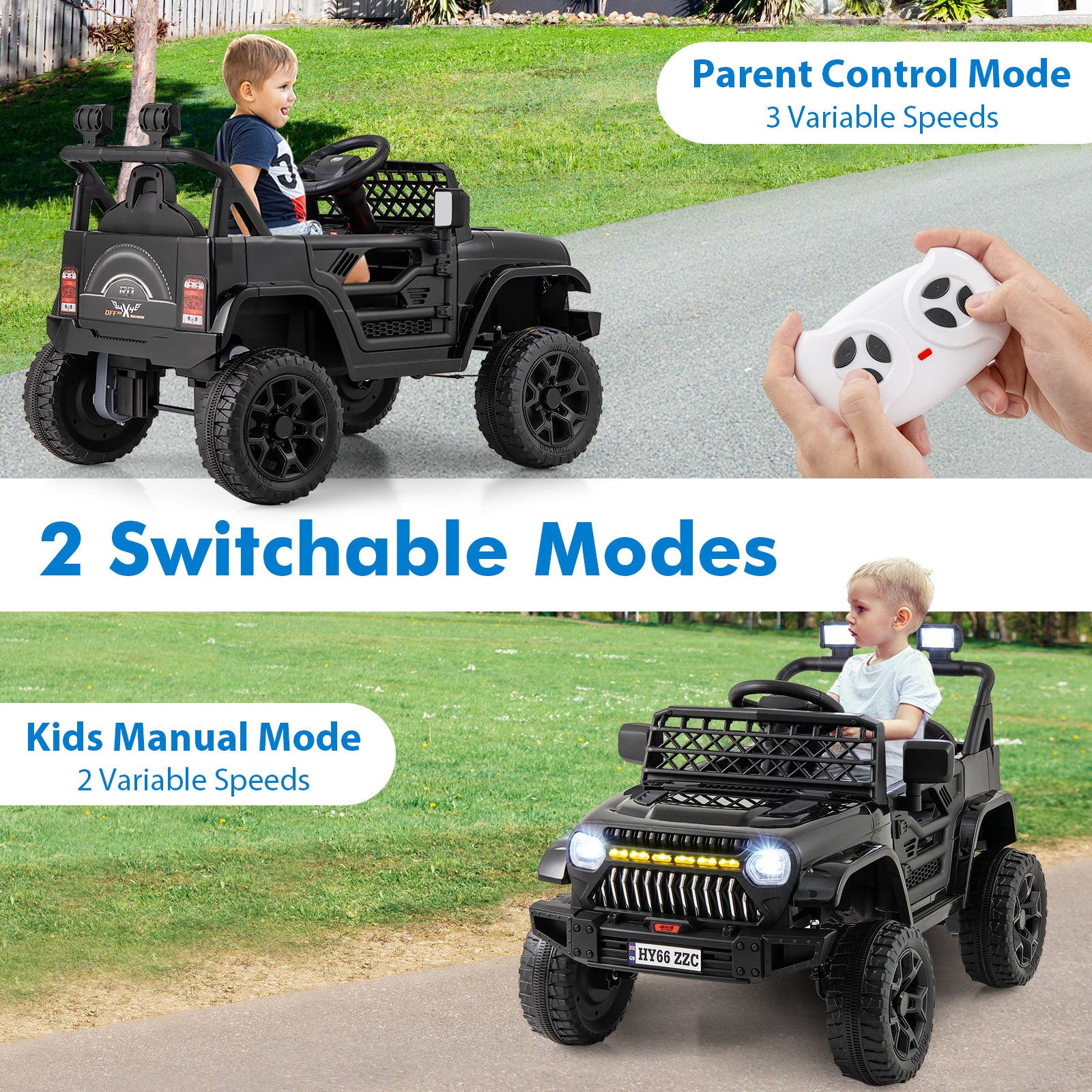 12V Kids Ride on Truck Battery Powered Car with Parental Remote-Black
