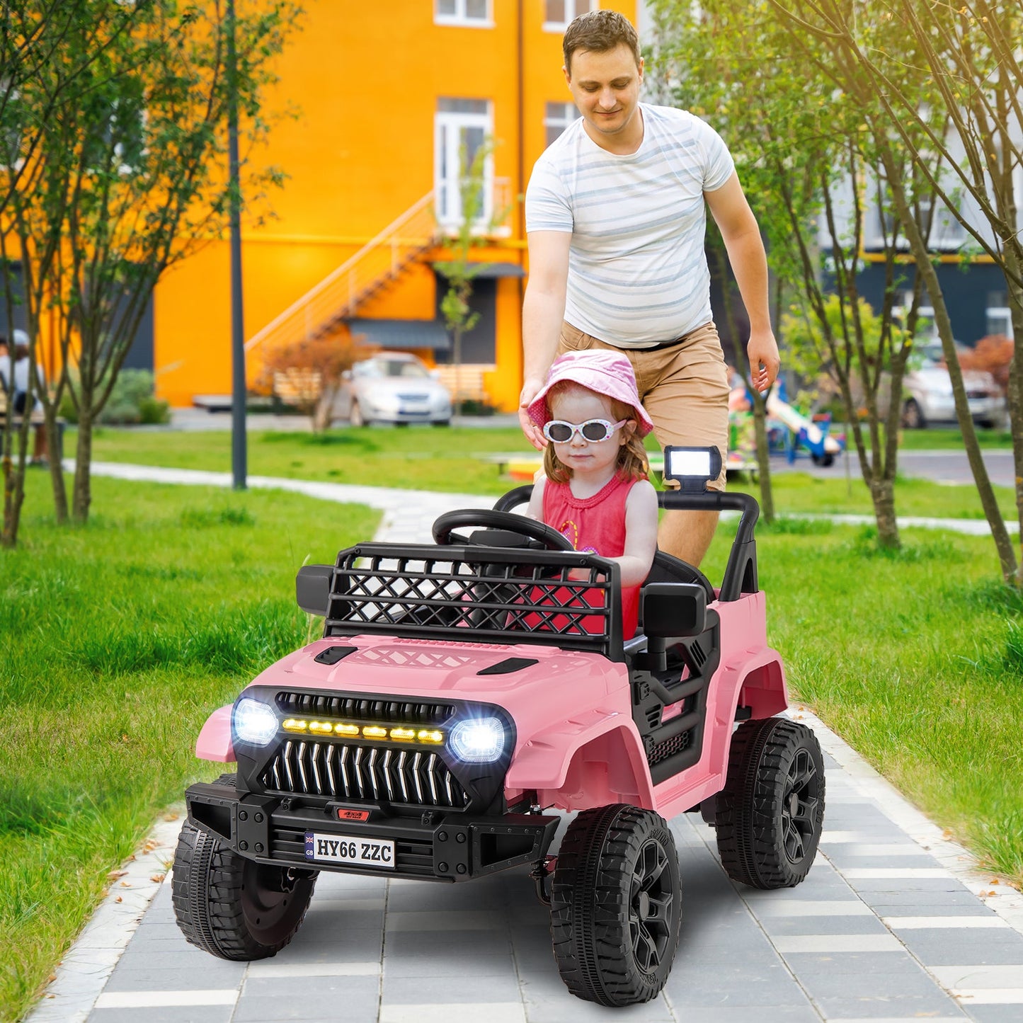 12V Kids Ride on Truck Battery Powered Car with Parental Remote-Pink