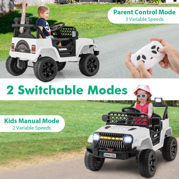 3 Speeds Battery Powered Kids Ride on Truck Car with Parental Remote-White