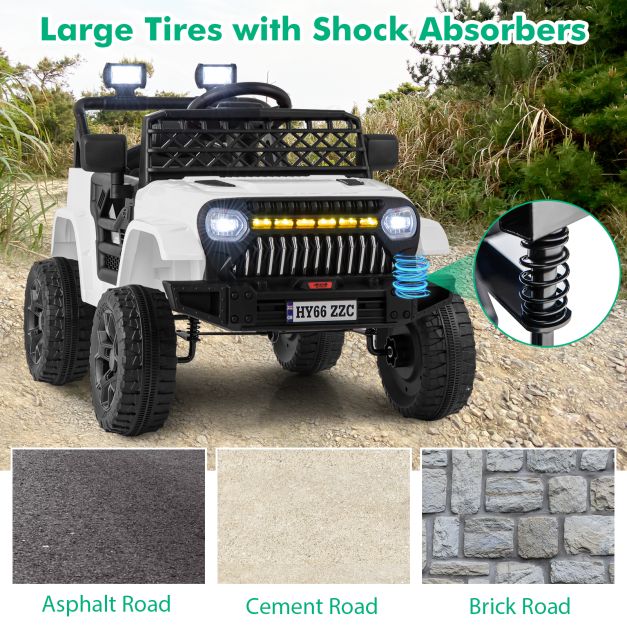 3 Speeds Battery Powered Kids Ride on Truck Car with Parental Remote-White